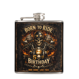 Born to Ride 50th Birthday Biker Skull Hip Flask