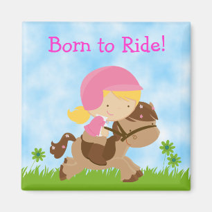 Born to Ride Girl and Horse Magnet