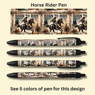 Born To Ride, Horse & Rider Black Ink Pen