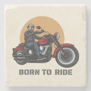Born to Ride Motorcycle Rider on Bike Stone Coaster