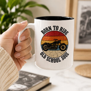 Born To Ride Old School Soul Retro Biker Motorcycl Two-Tone Coffee Mug