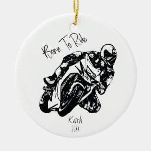 Born To Ride Personalised Name Ceramic Tree Decoration