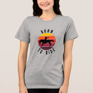 Born to Ride - Retro Sunset Horseback Riding Desig Tri-Blend Shirt