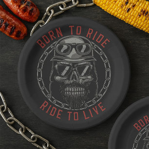 Born to Ride Skull Biker Ride to Live  Paper Plate