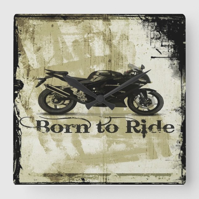Born To Ride Square Wall Clock (Front)