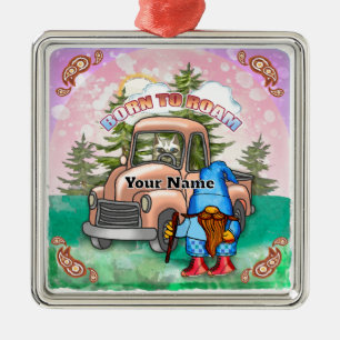 Born to Roam gnome Metal Tree Decoration