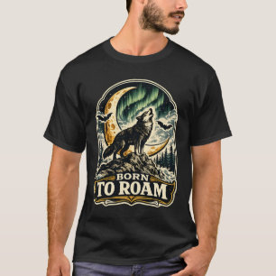Born To Roam Vintage Wolf Northern Lights T-Shirt