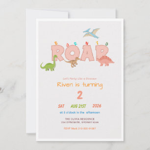 Born to Roar Dinosaur Baby Boy Girl 2nd Birthday Invitation