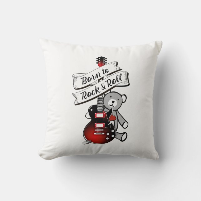 Born to Rock and Roll Baby Bear Kids Guitar Music  Cushion (Front)