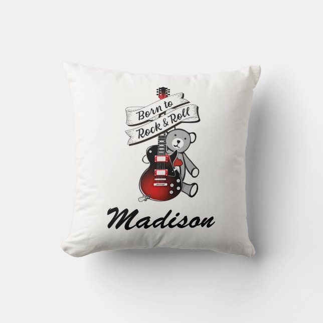 Born to Rock and Roll Custom Baby Guitar Nursery Cushion (Front)