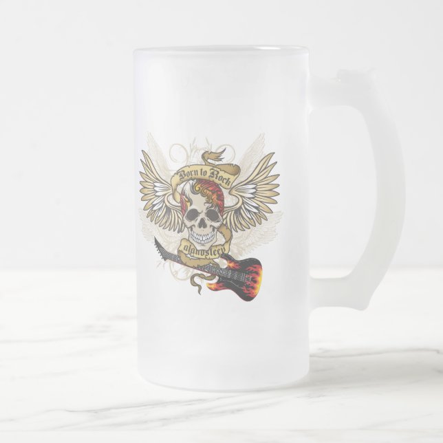 born to rock frosted glass beer mug (Right)