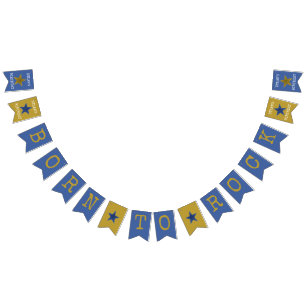 Born to Rock Star Birthday Party Banner Blue Gold