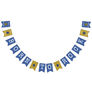 Born to Rock Star Birthday Party Banner Blue Gold