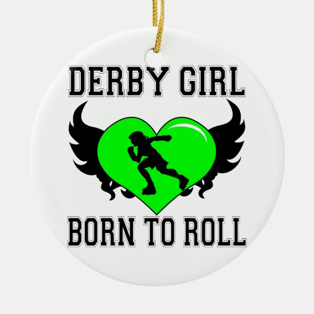 Born to Roll: Derby Girl Ceramic Tree Decoration (Front)