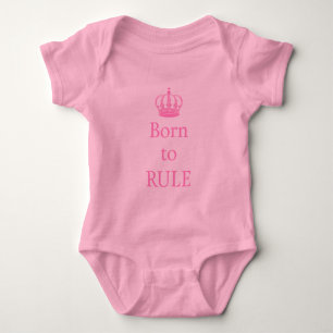 Born to rule, text design with pink crown for baby bodysuit