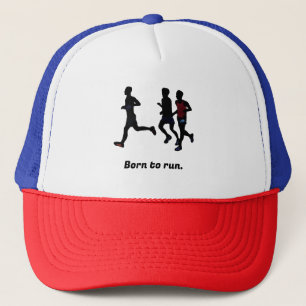 Born to run, 3 runners running, sport hats