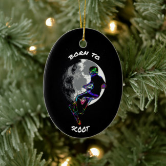 Born to Scoot- Scooter and Moon Ceramic Ornament