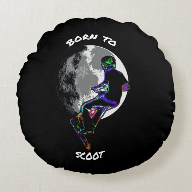Born to Scoot- Scooter and Moon  Round Cushion (Front)