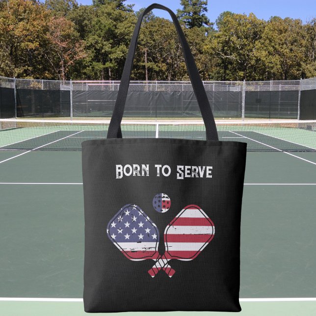 Born to Serve American Flag Pickleball  Tote Bag (Creator Uploaded)