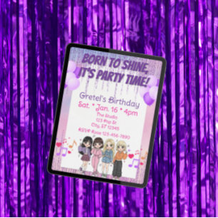 Born to Shine, Party Time, KPOP Girl Band Birthday Invitation