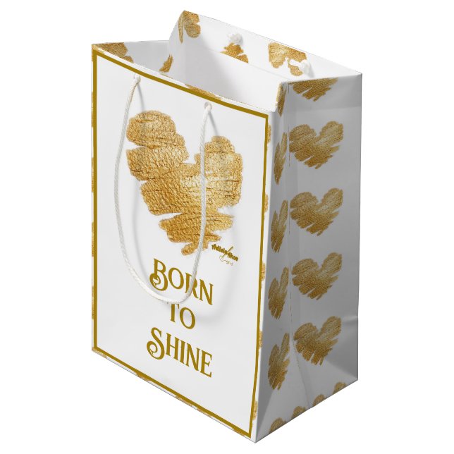 Born to Shine White and Gold Medium Gift Bag (Front Angled)