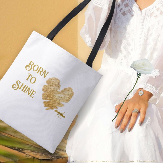 Born to Shine White Tote by Poet Adiela Akoo (Born to Shine Tote & Charm Bracelet designd by Poet Adiela Akoo. Love It? GET it! A gr8t gift combo!)
