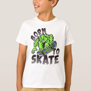 BORN TO SKATE - Tiger Cat On Skateboard T-Shirt