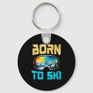 Born to ski funny skiing goggles mountain winter key ring