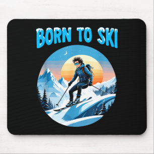Born to ski funny skiing goggles mountain winter mouse mat