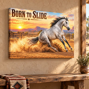 Born to Slide Dapple Grey Quarter Horse at Sunset Canvas Print