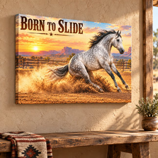 Born to Slide Dapple Grey Quarter Horse at Sunset Canvas Print