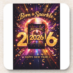 Born to Sparkle 2026 Disco Ball Happy New Year Coaster