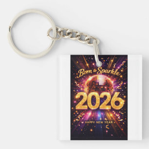 Born to Sparkle 2026 Disco Ball Happy New Year Key Ring