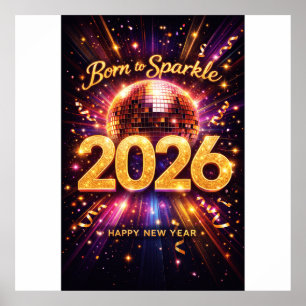 Born to Sparkle 2026 Disco Ball Happy New Year Poster