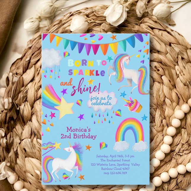 Born to sparkle and shine unicorn magic birthday invitation (Creator Uploaded)