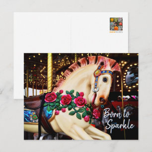 “Born to Sparkle” Carousel Horse with Roses Photo Postcard