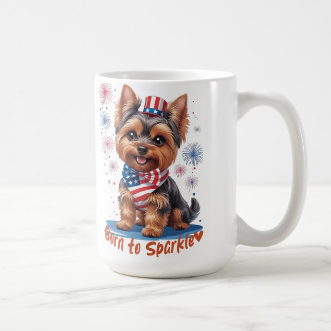 Born to Sparkle – Cute Patriotic Yorkie 4th of Jul Coffee Mug (Right)