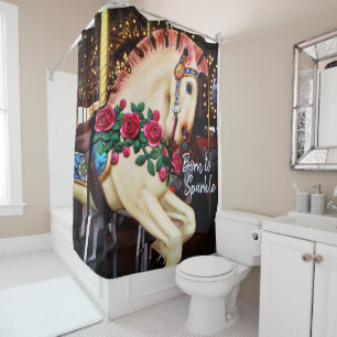 Born to Sparkle Script Carousel Horse Photography Shower Curtain