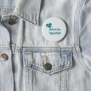 Born to Sparkle, with Blue Turquoise Heart, Name 6 Cm Round Badge