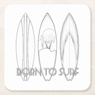 Born To Surf Adult Colouring Paper Coaster