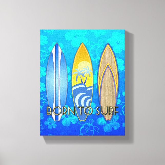 Born To Surf Blue Honu Canvas Print (Front)