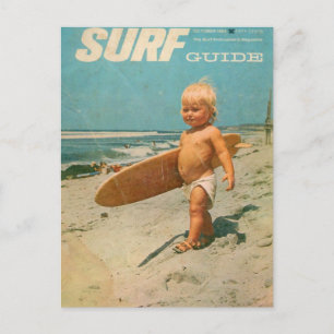Born To Surf   Cute Vintage Surfing  Holiday Postcard