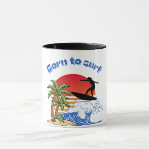 Born to Surf Retro Sunset surfer Mug