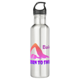 Born to swim. Purple pink neon. Personalised 710 Ml Water Bottle