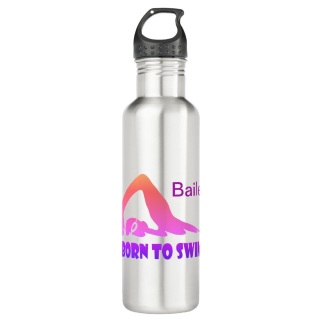 Born to swim.  Purple pink neon.  Personalised 710 Ml Water Bottle (Front)