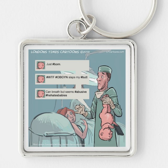 Born To Tweet Funny Cartoon Key Ring (Front)