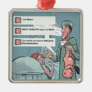 Born To Tweet Funny Cartoon Metal Tree Decoration