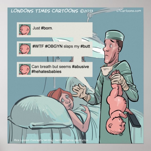 Born To Tweet Funny Twitter Cartoon Poster (Front)