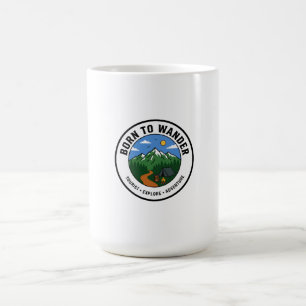 Born to Wander Mountain Adventure Camp Badge Coffee Mug