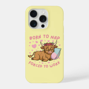 Born to Yap Forced to Work Funny Highland Cow Meme iPhone 15 Pro Case